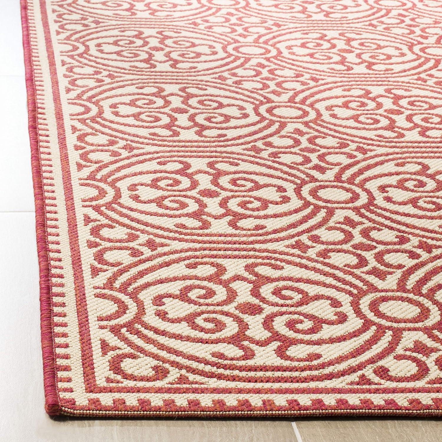 SAFAVIEH Outdoor LND134Q Linden Collection Red / Creme Rug