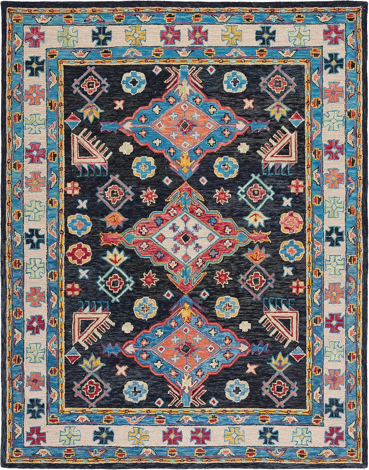 SAFAVIEH Aspen Ermintrude Floral Bordered Wool Area Rug, Charcoal/Blue, 11' x 15'