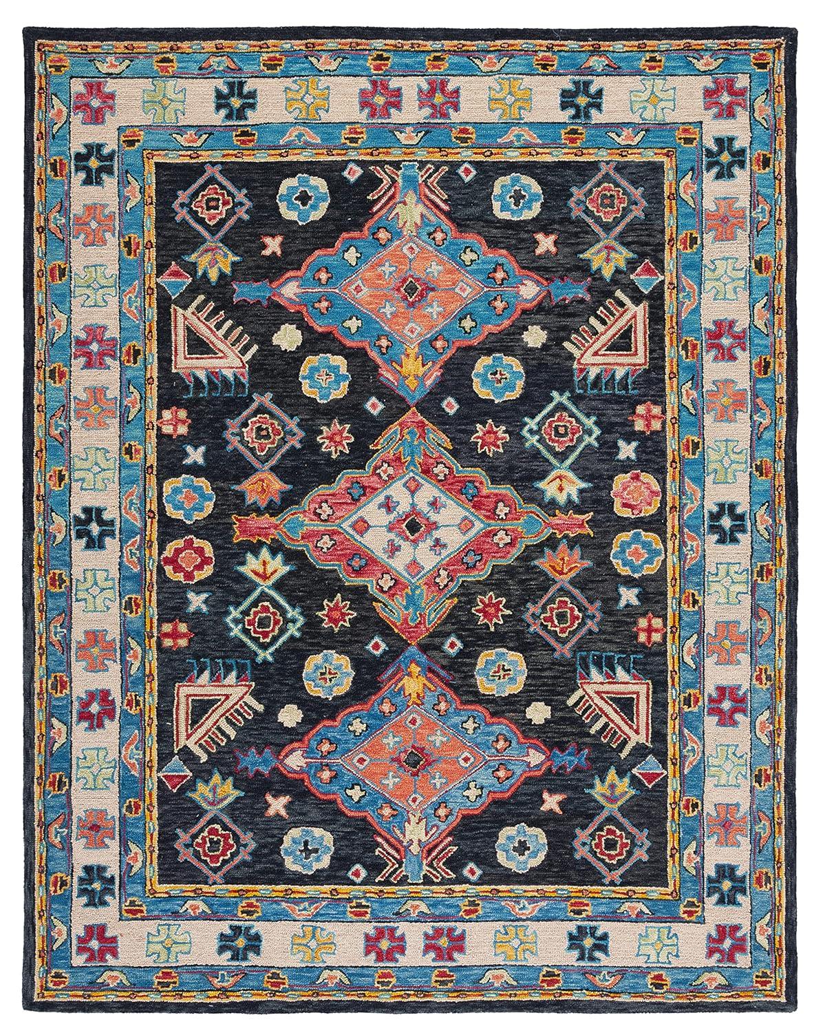 Handmade Blue Wool Tufted Round Area Rug