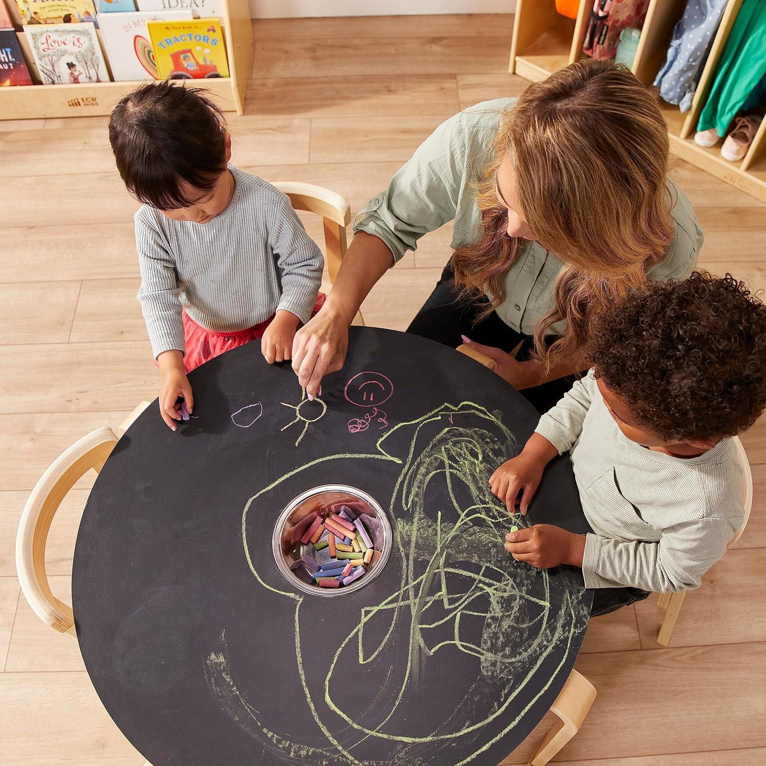 ECR4Kids Bentwood Round Table and Curved Back Chair Set, Kids Furniture, 5-Piece