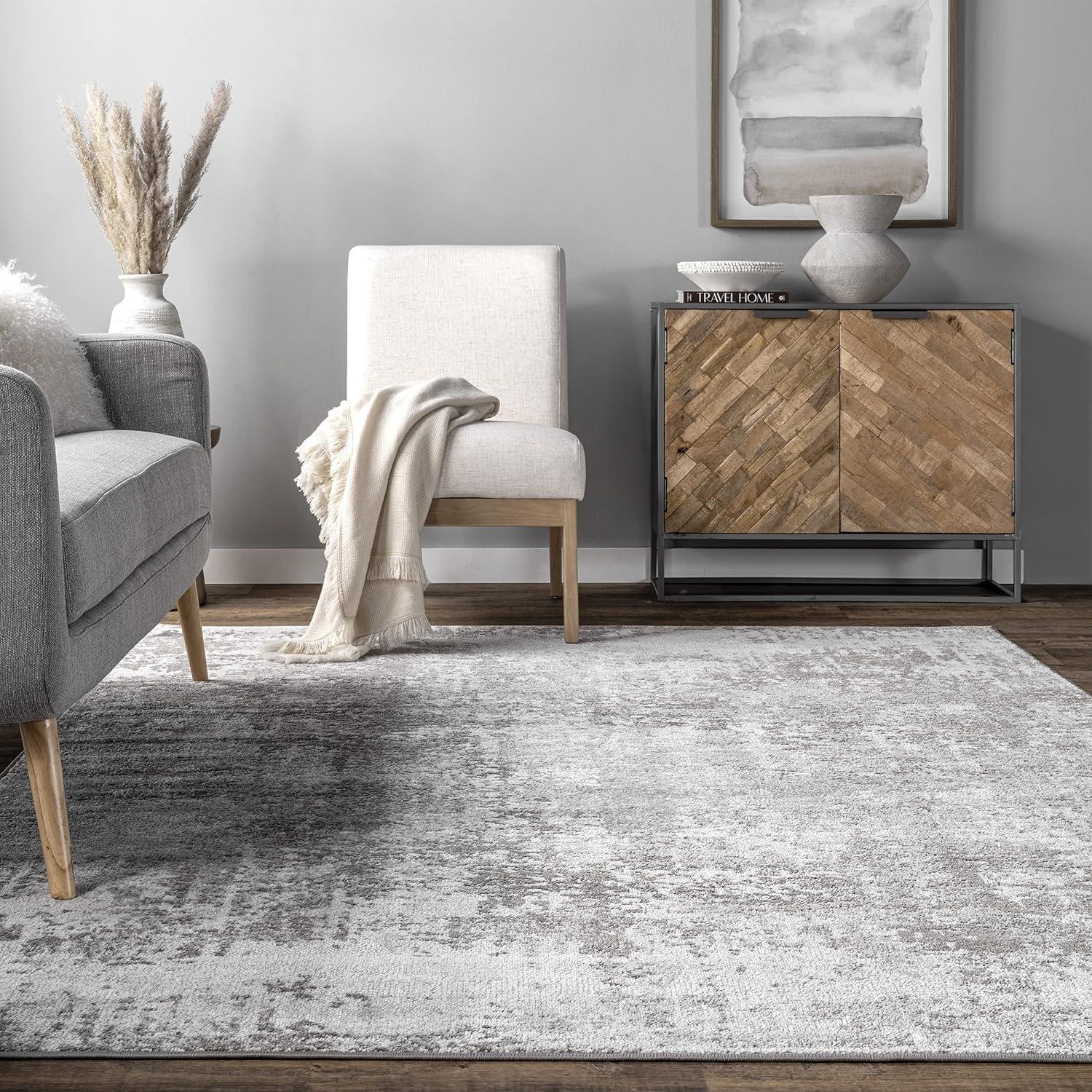 Jade Faded Abstract Area Rug Light Gray - nuLOOM