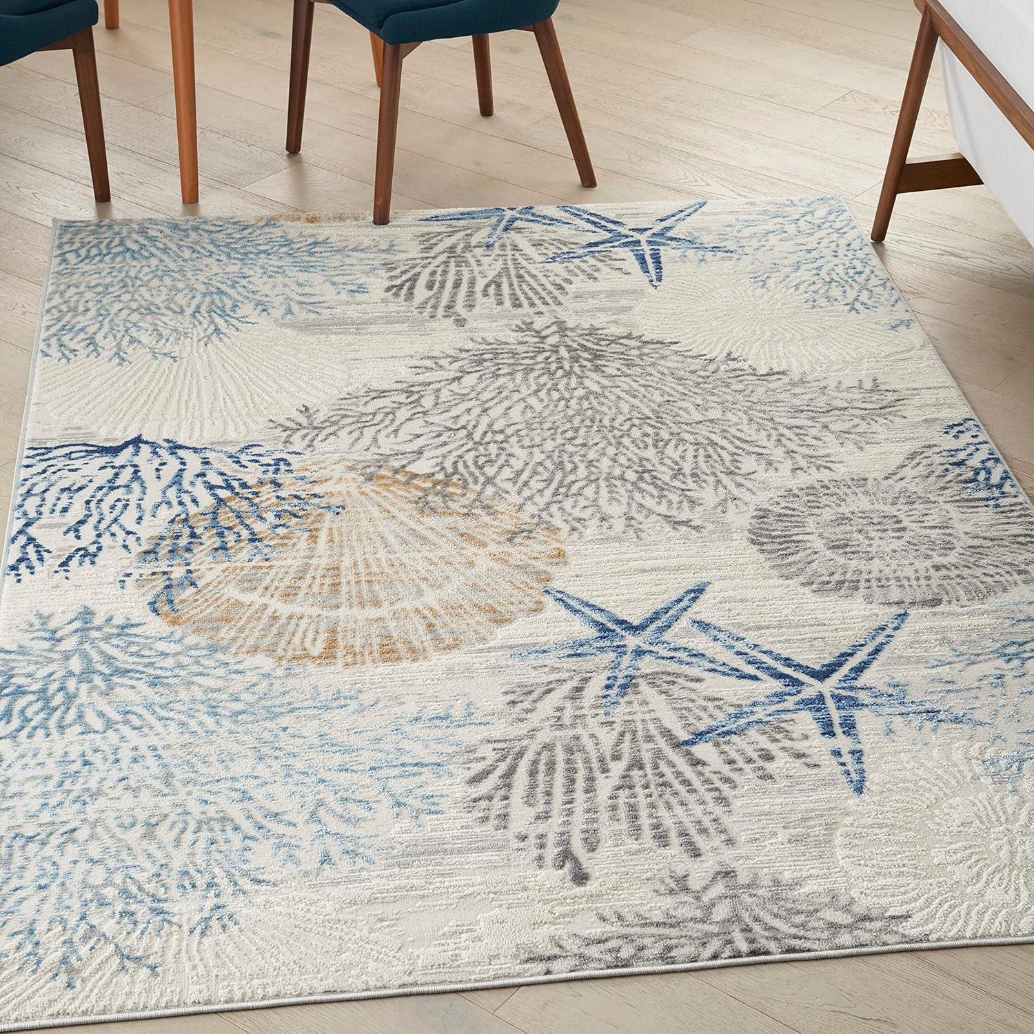 Nourison Pompeii 4' x 6' Ivory Grey Blue Coastal, Nautical & Beach Indoor Rug