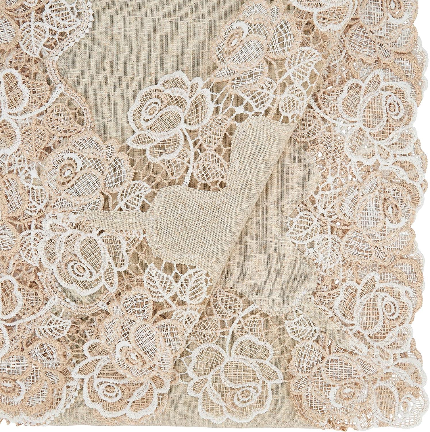 Saro Lifestyle Dining Table Runner With Lace Rose Border