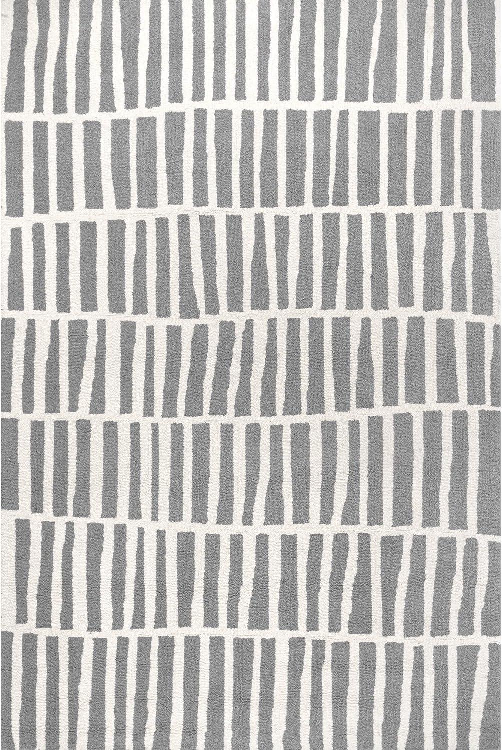 Nuloom Lemuel Geometric 3x5 Wool Accent Indoor Area Rug for Living Room Bedroom Dining Room Entryway Kitchen, Grey/Ivory