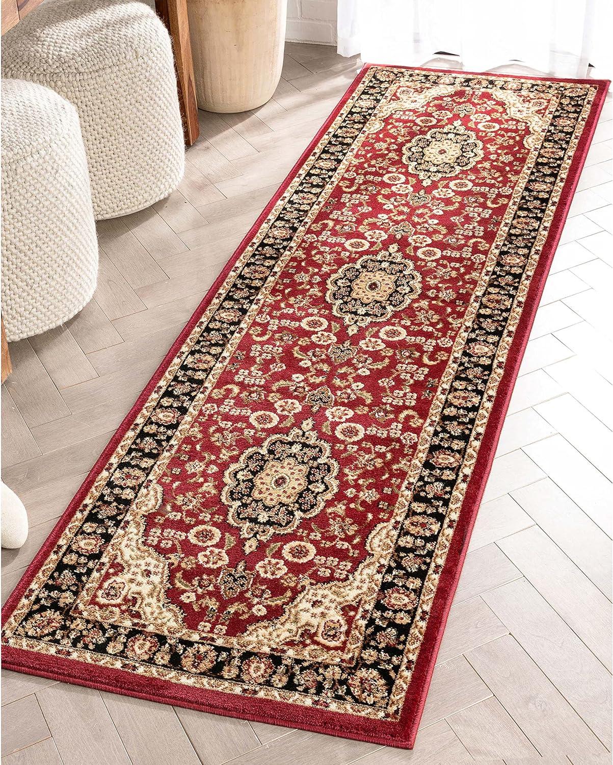 Noble Red Medallion Persian Floral Runner Rug