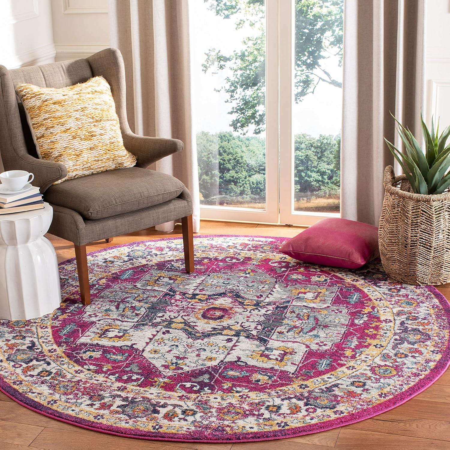 Evoke EVK275 Power Loomed Indoor Area Rug - Fuchsia/Ivory - 6'7" Round - Safavieh
