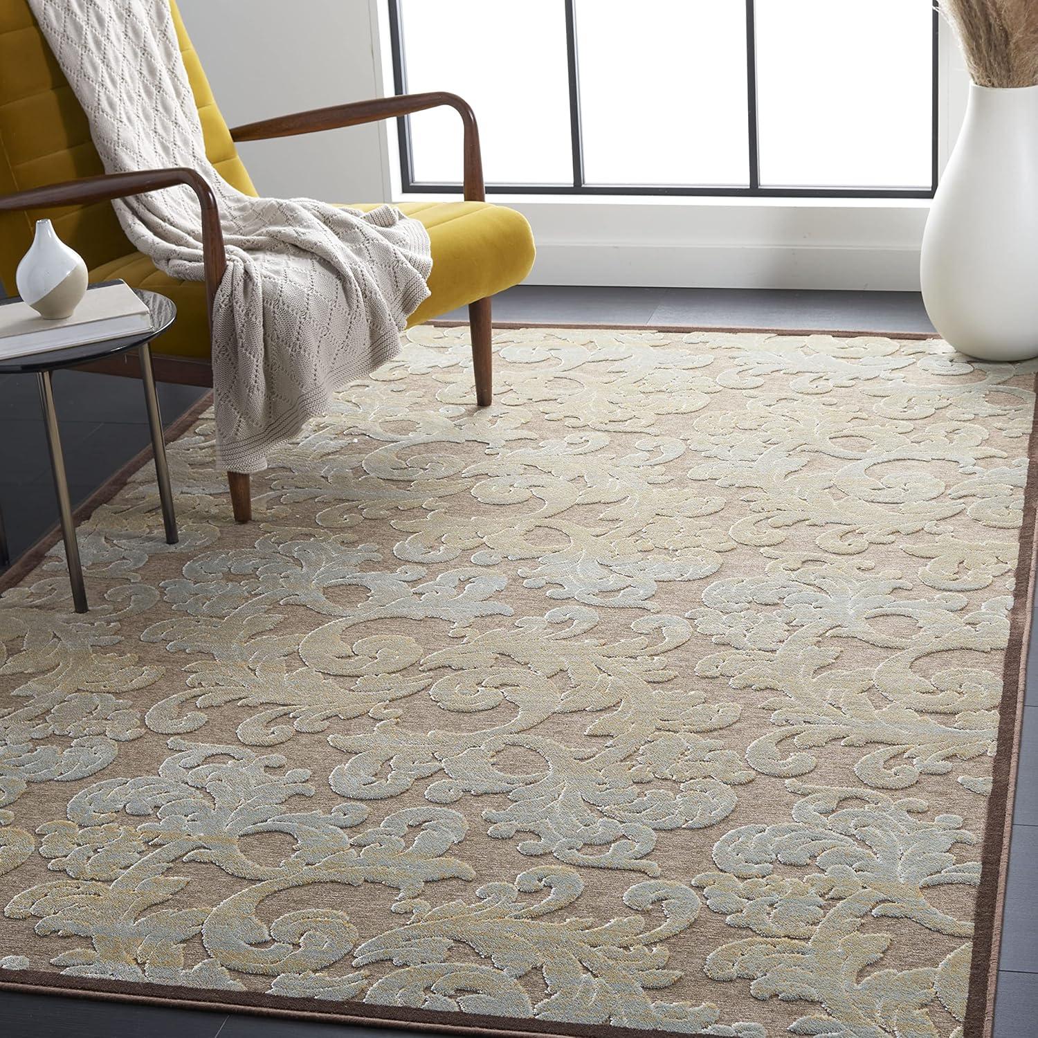 Kalisha Dark Brown Floral Wool and Viscose Area Rug