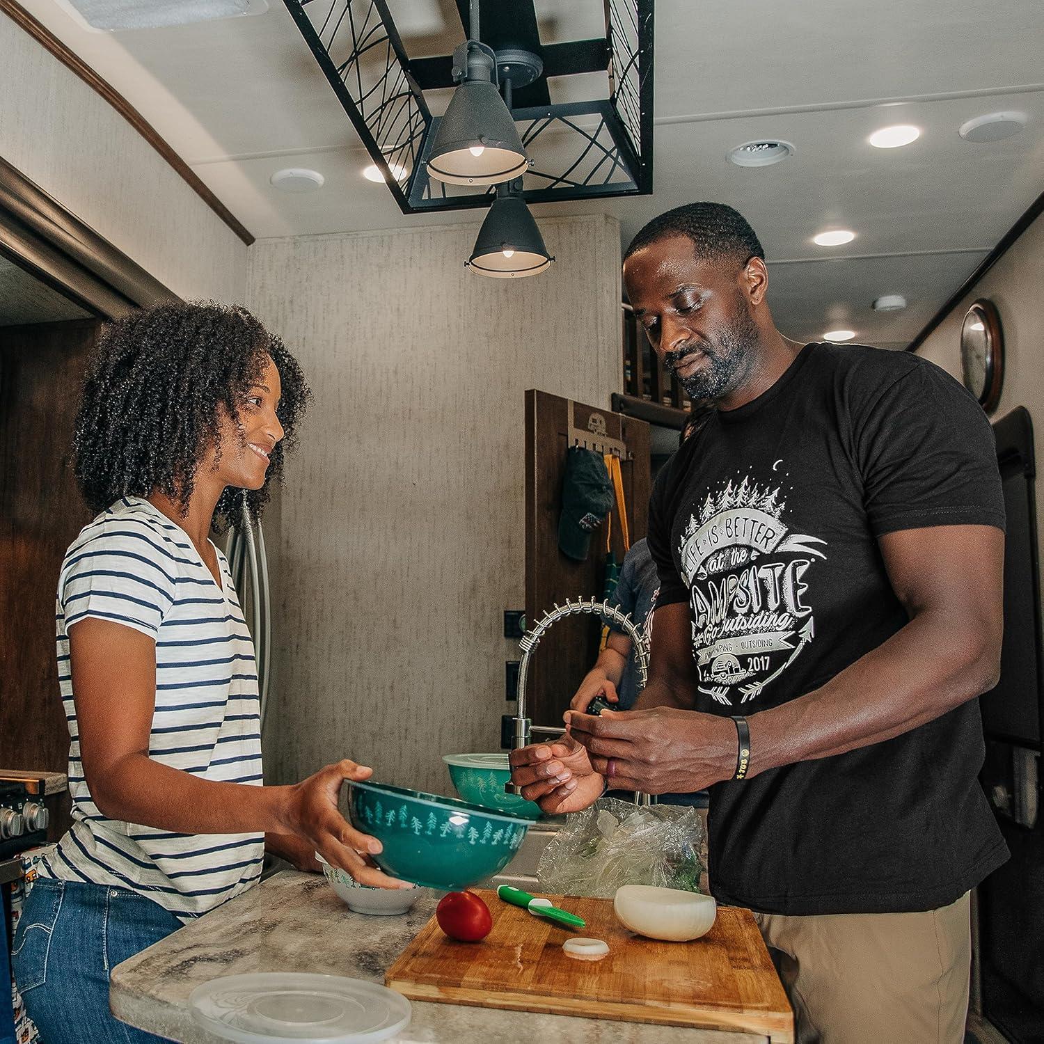 Camco Camper/RV Bamboo Cutting Board | Features Built-In Counter Edge & Juice Groove | Measures 18-inches x 14-inches x 1-3/4-inches (43545)