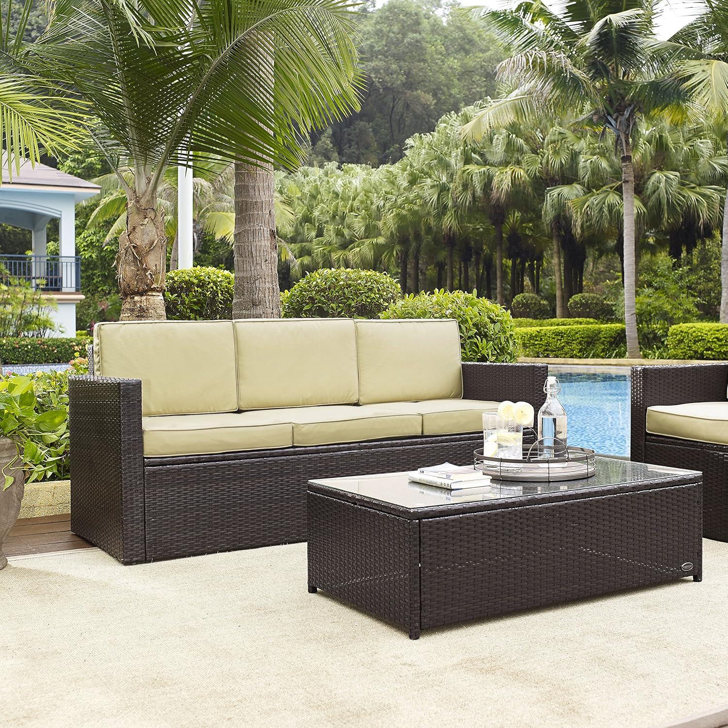 Palm Harbor Brown Wicker Outdoor Sofa with Sand Cushions