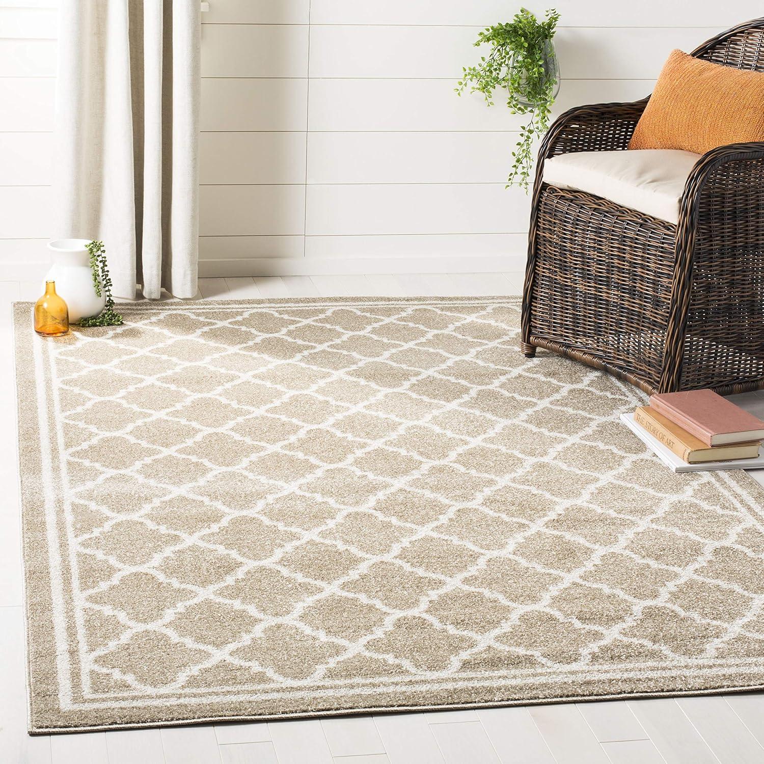 Amherst AMT422 Power Loomed Indoor Area Rug - Wheat/Beige - 8'x8' - Safavieh