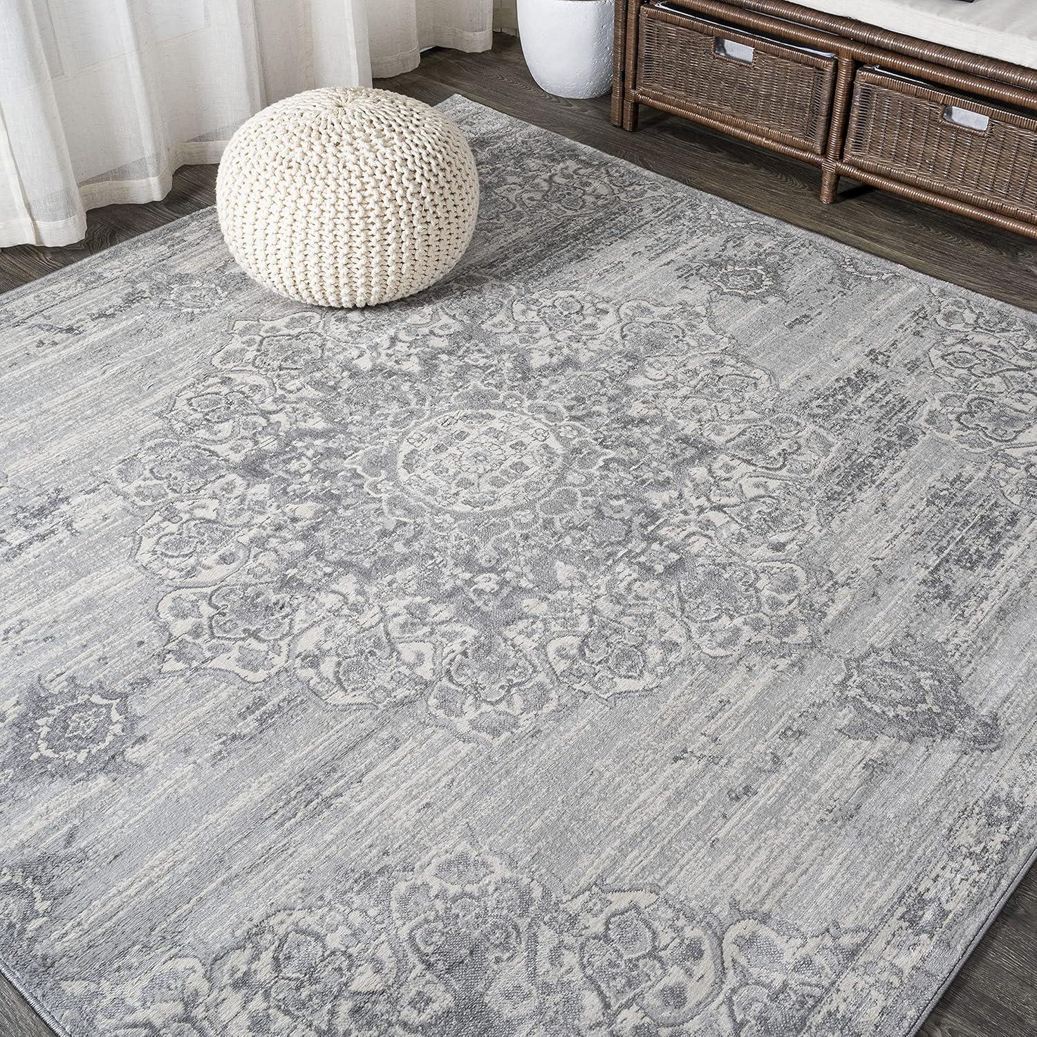 6' x 6' Modern Persian Vintage Moroccan Medallion Area Rug, Light Gray - JONATHAN Y
