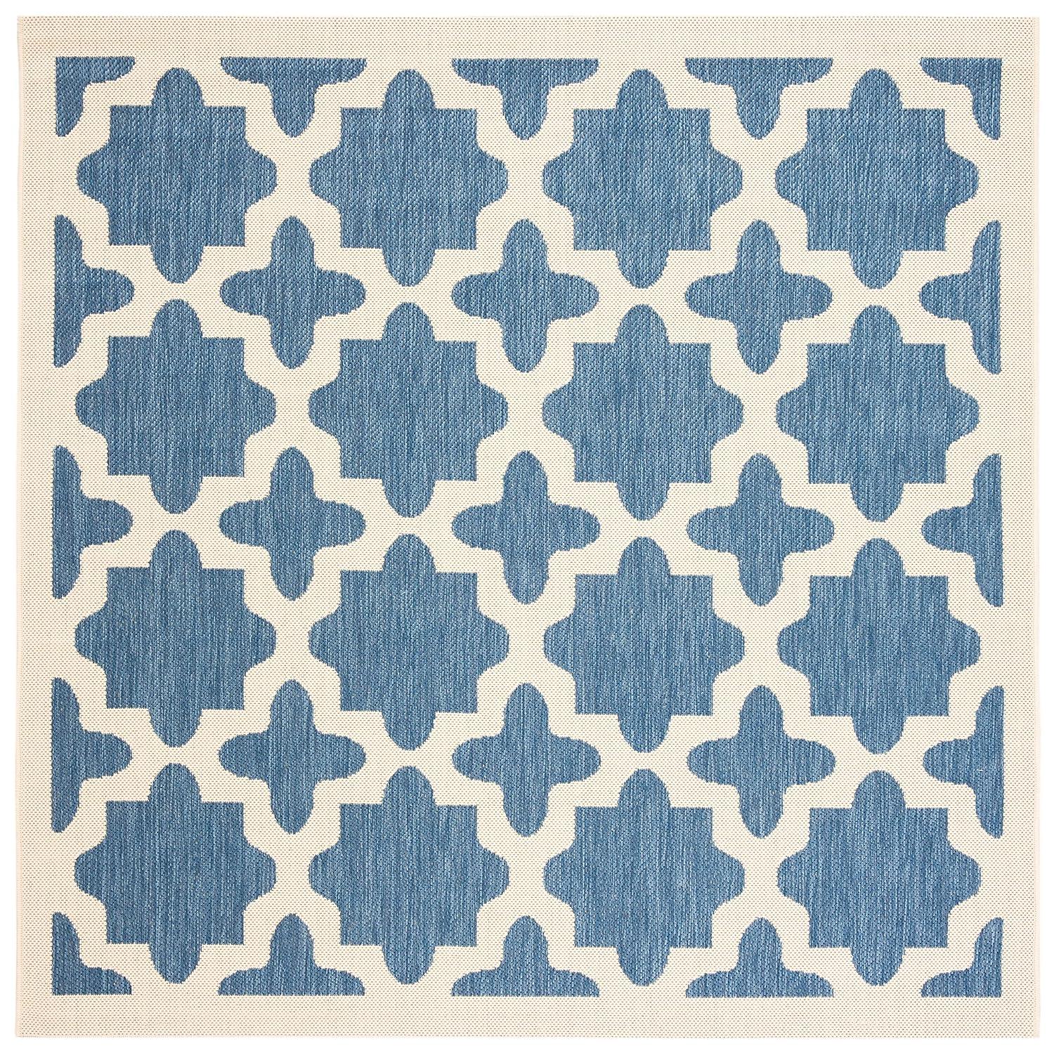 Courtyard CY6913 Power Loomed Indoor and Outdoor Area Rug - Blue/Beige - 4'x4' - Safavieh