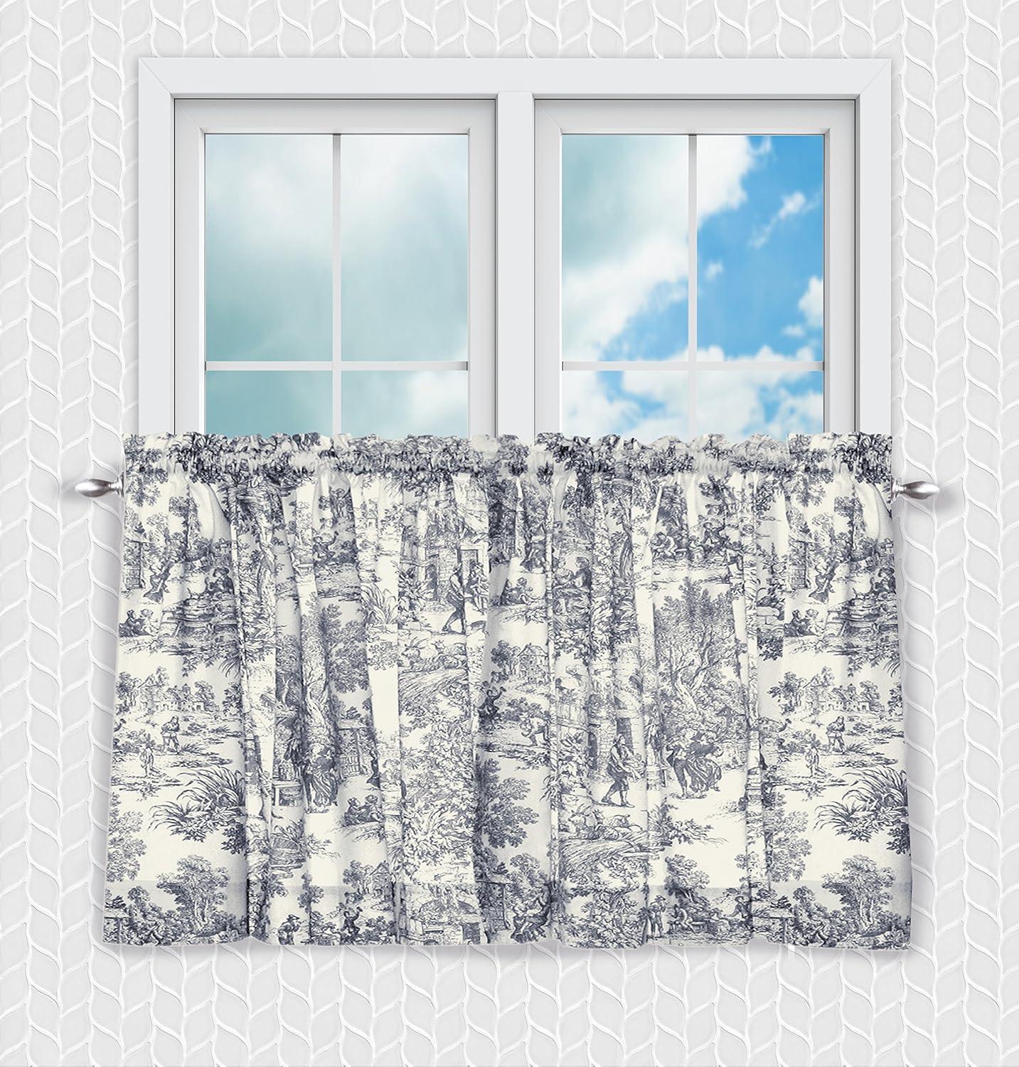 Ellis Curtain Victoria Park Toile Room Darkening Window Rod Pocket Pair Set With 2 Tiers - 2-Piece - 68x24"