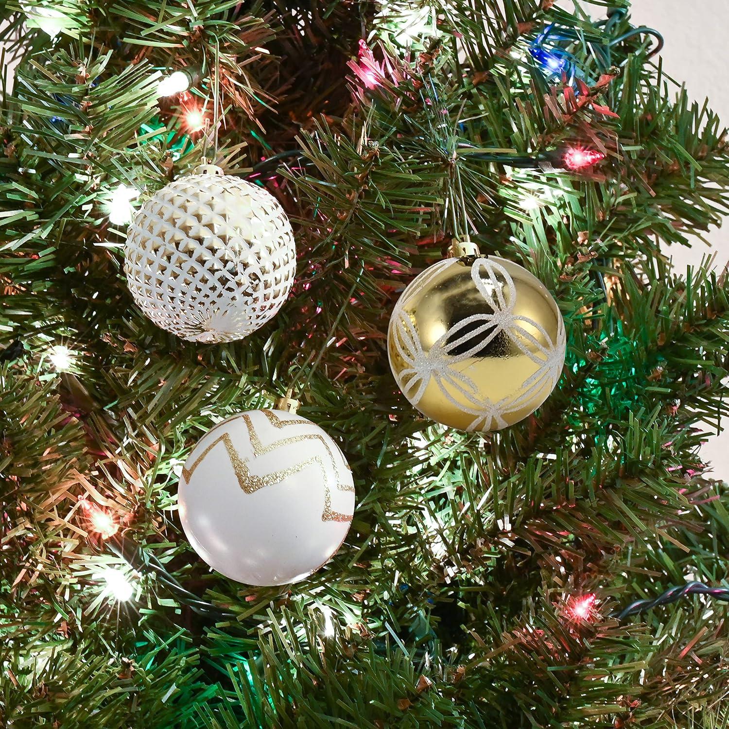 Gold and White Shatterproof Plastic Christmas Ball Ornaments Set