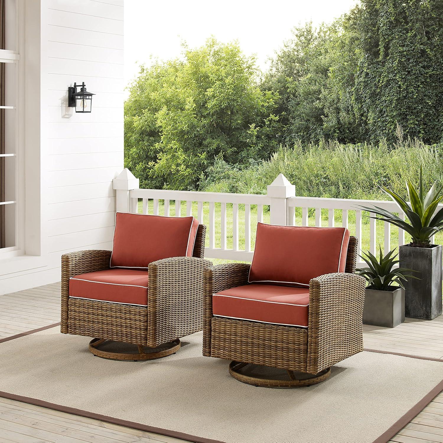 Bradenton Sangria Cushioned Outdoor Wicker Swivel Rocker Chair Set