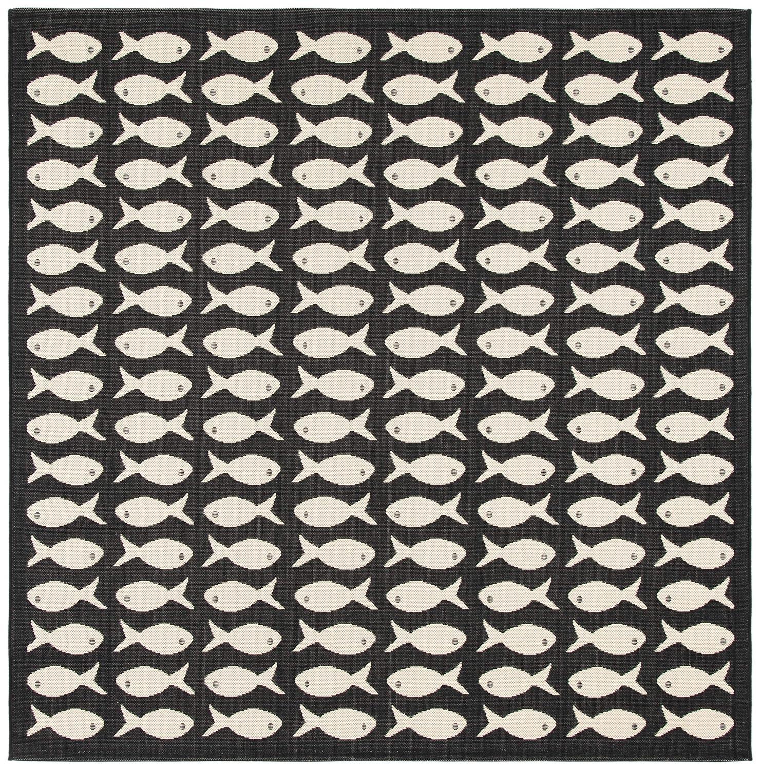 Courtyard CY6013 Power Loomed Indoor and Outdoor Area Rug - Black/Beige - 7'10"x7'10" - Safavieh