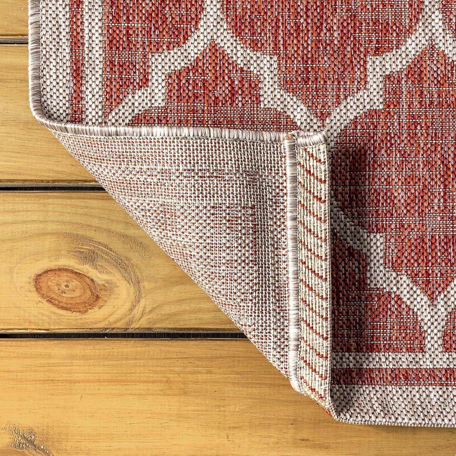 2' X 10' Trebol Moroccan Trellis Textured Weave Indoor/Outdoor Runner Rug, Red/Beige - JONATHAN Y