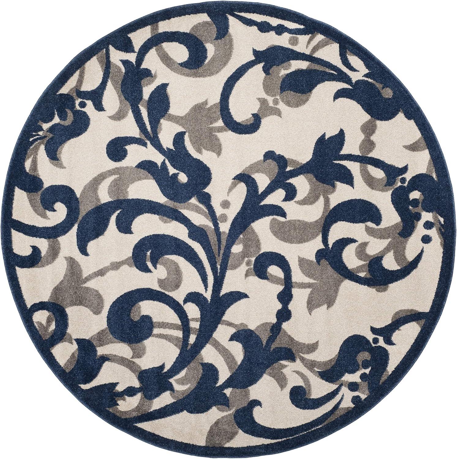 SAFAVIEH Amherst Collection Area Rug - 7' Round, Ivory & Light Grey, Floral Scroll Design, Non-Shedding & Easy Care, Ideal for High Traffic Areas in Living Room, Bedroom (AMT428E)