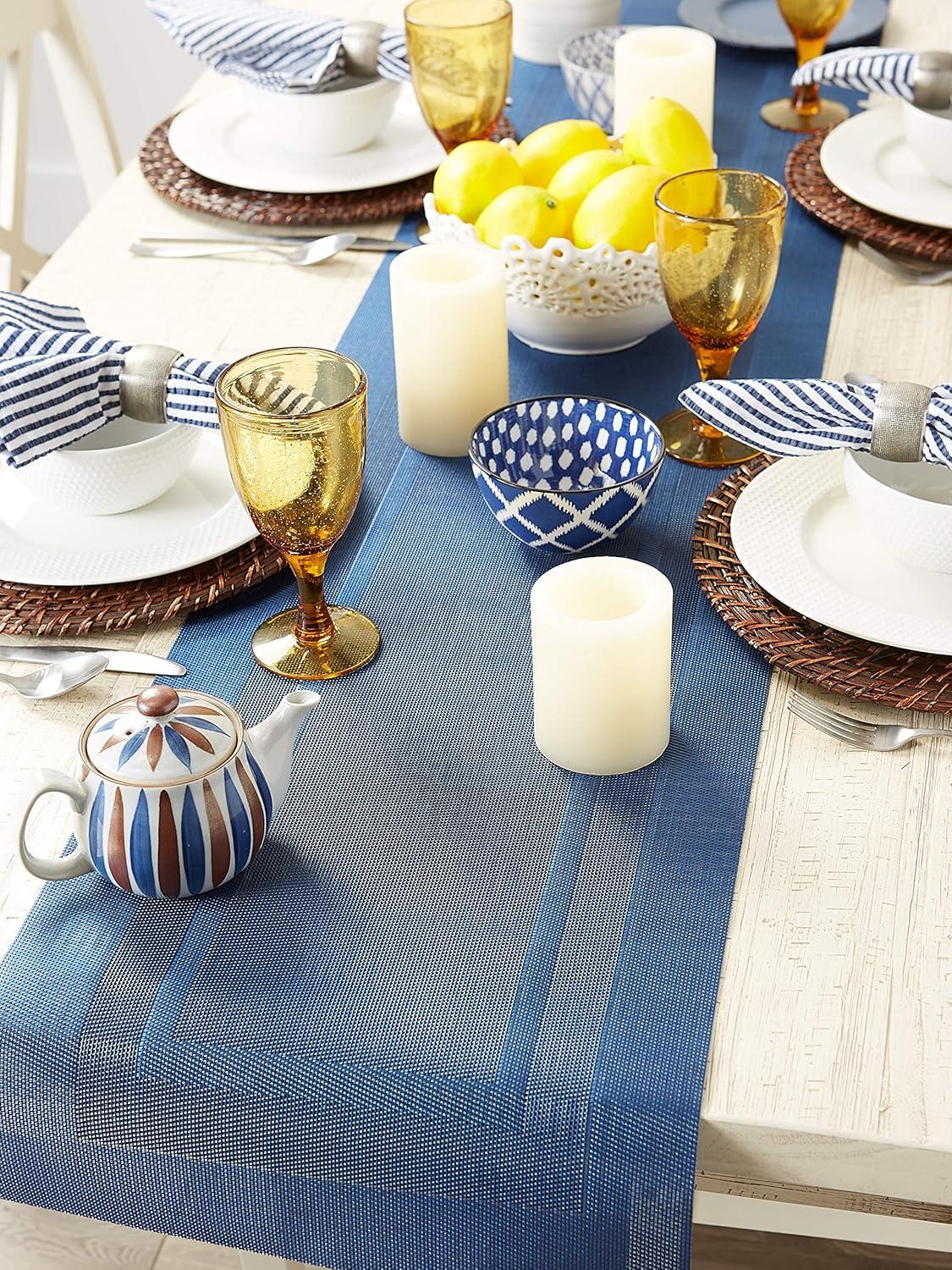 DII 14x72" Modern PVC Polyester Doubleframe Table Runner in Nautical Blue