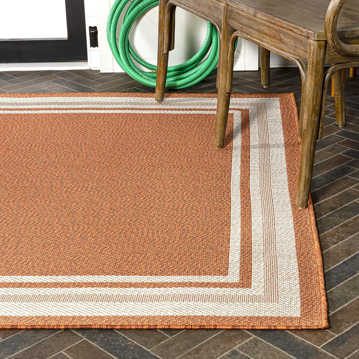 8' x 10' James Modern Border Stripe Indoor/Outdoor Area Rug, Orange/Cream - JONATHAN Y
