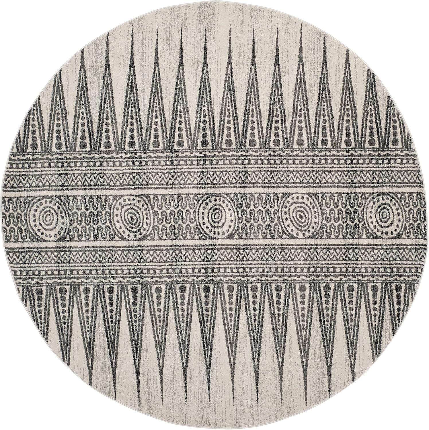 Evoke EVK226 Power Loomed Area Rug - Ivory/Grey - 6'7" Round - Safavieh.