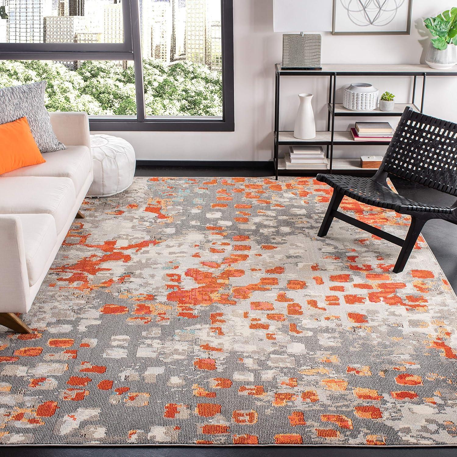 Madison MAD425 Power Loomed Indoor Area Rug - Grey/Orange - 9'x12' - Safavieh