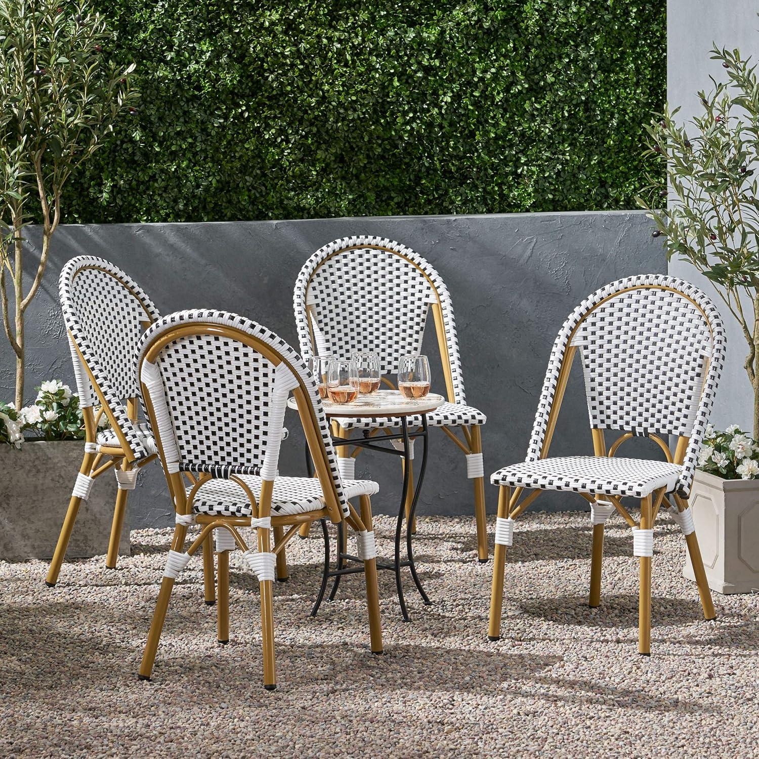 Christopher Knight Home Elize Outdoor French Cafe Chairs (Set of 4) by  Black + White + Bamboo Print Finish