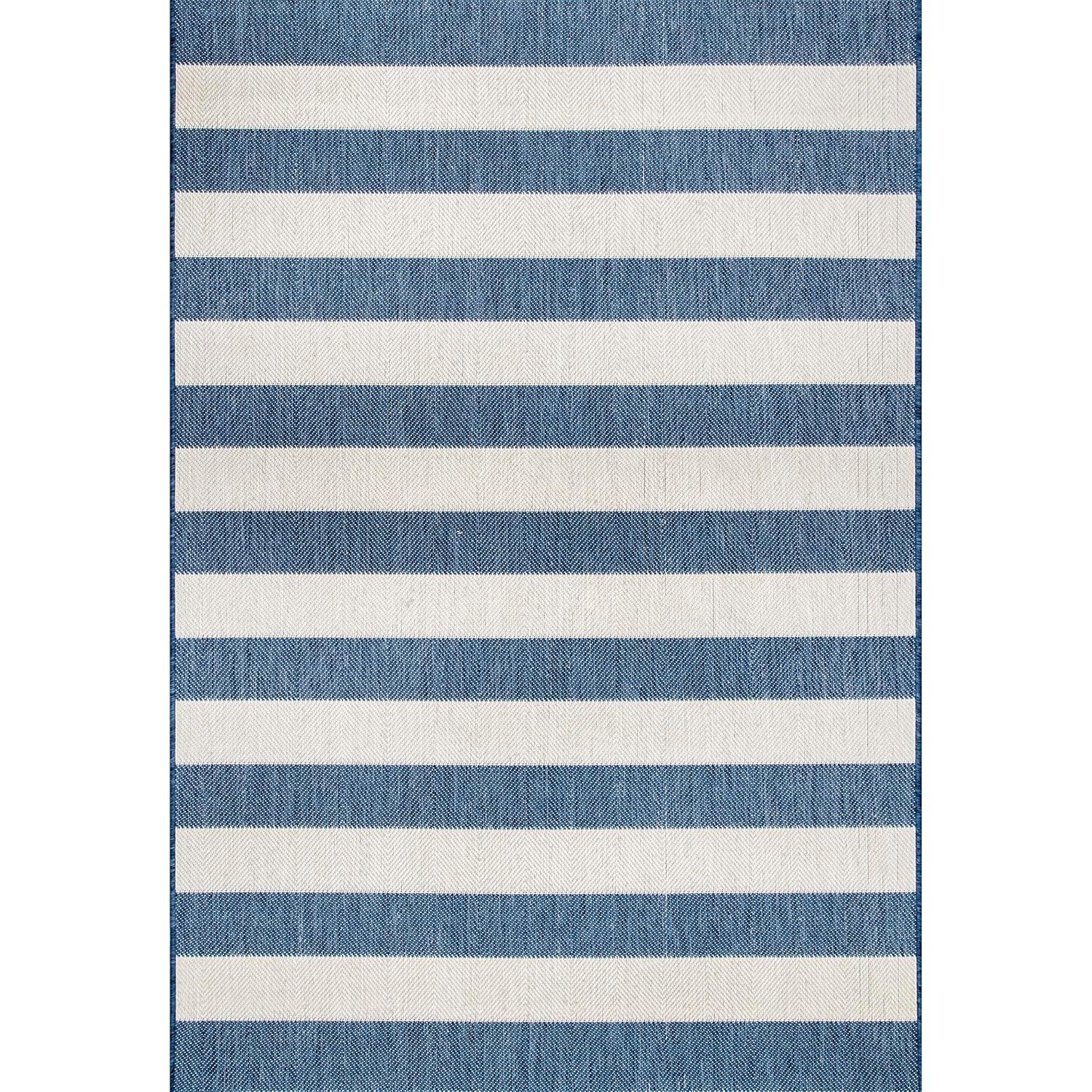 Nuloom Alexis Striped 3x5 Indoor/Outdoor Accent Rug for Living Room Patio Deck Front Porch Entryway Kitchen, Blue/Ivory