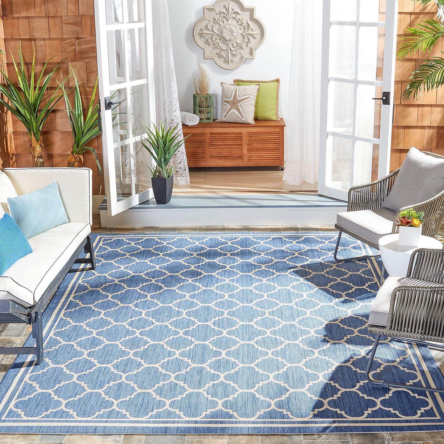 Courtyard Trellis Blue & Beige 9' x 12' Reversible Outdoor Rug