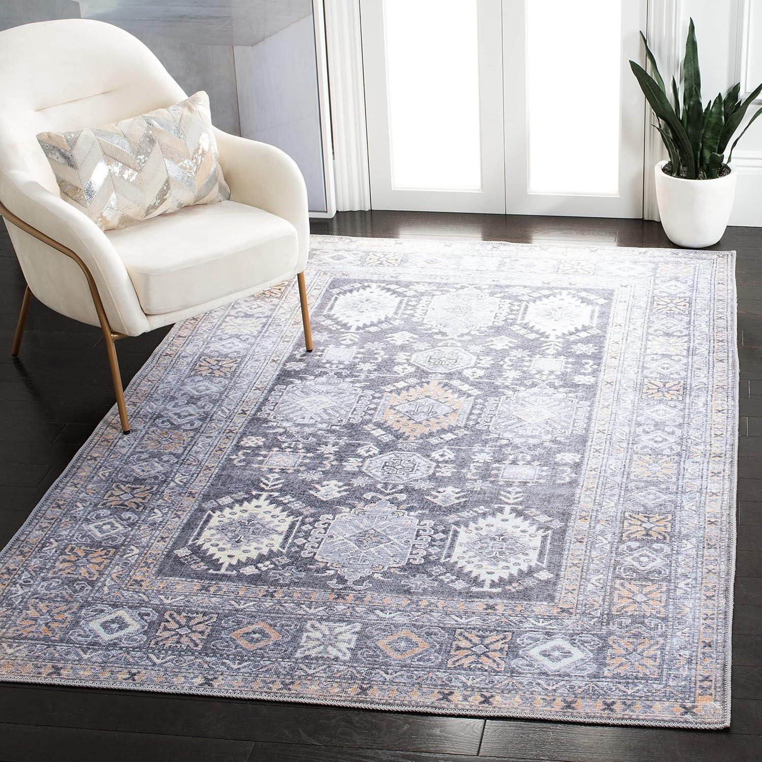 Serapi Gray and Beige Washable Rectangular Area Rug