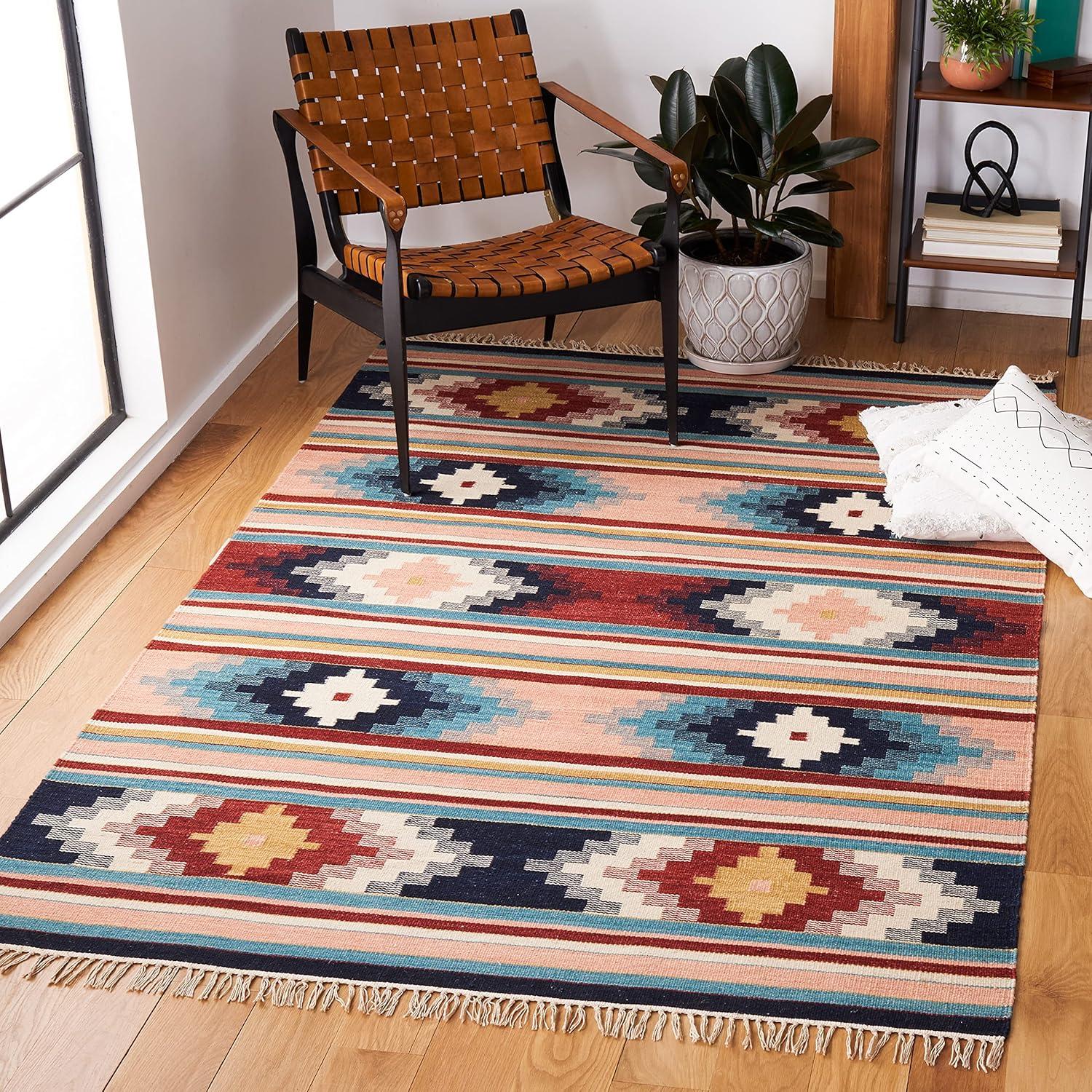 Kilim KLM713 Hand Woven Area Rug - Light Pink/Blue - 4'x6' - Safavieh.