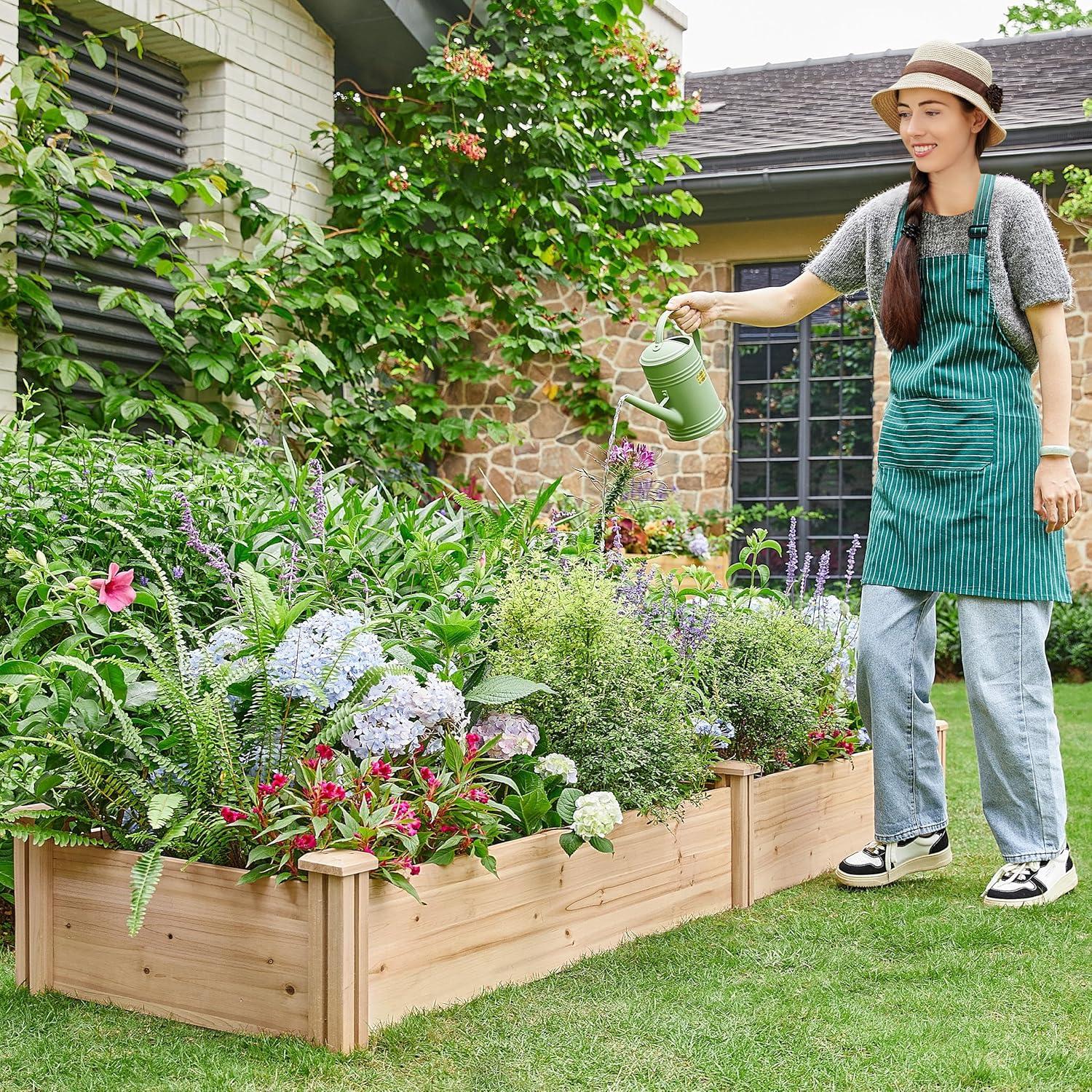 Natural Wood 8x2ft Raised Garden Bed for Outdoor Patio