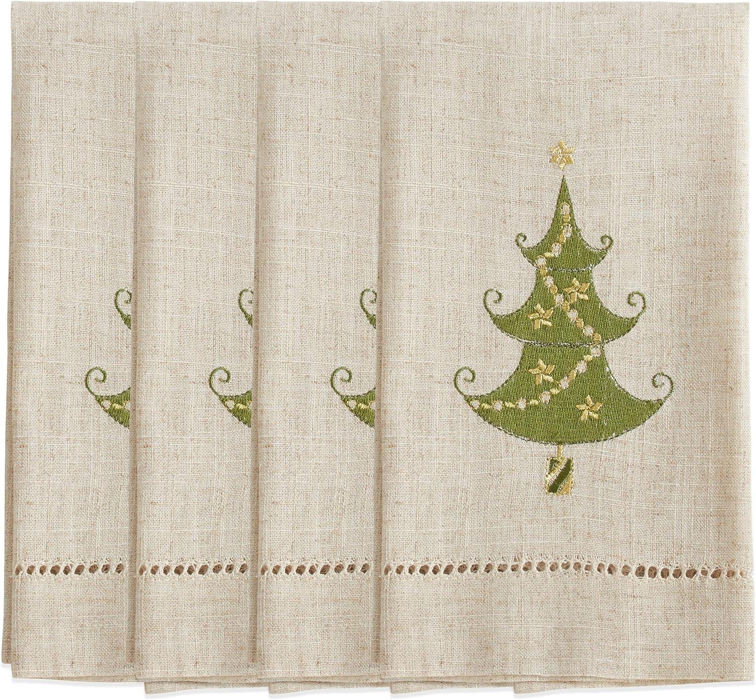 Saro Lifestyle Lighted Christmas Tree Design Embroidered and Hemstitched Guest Towels (Set of 4)