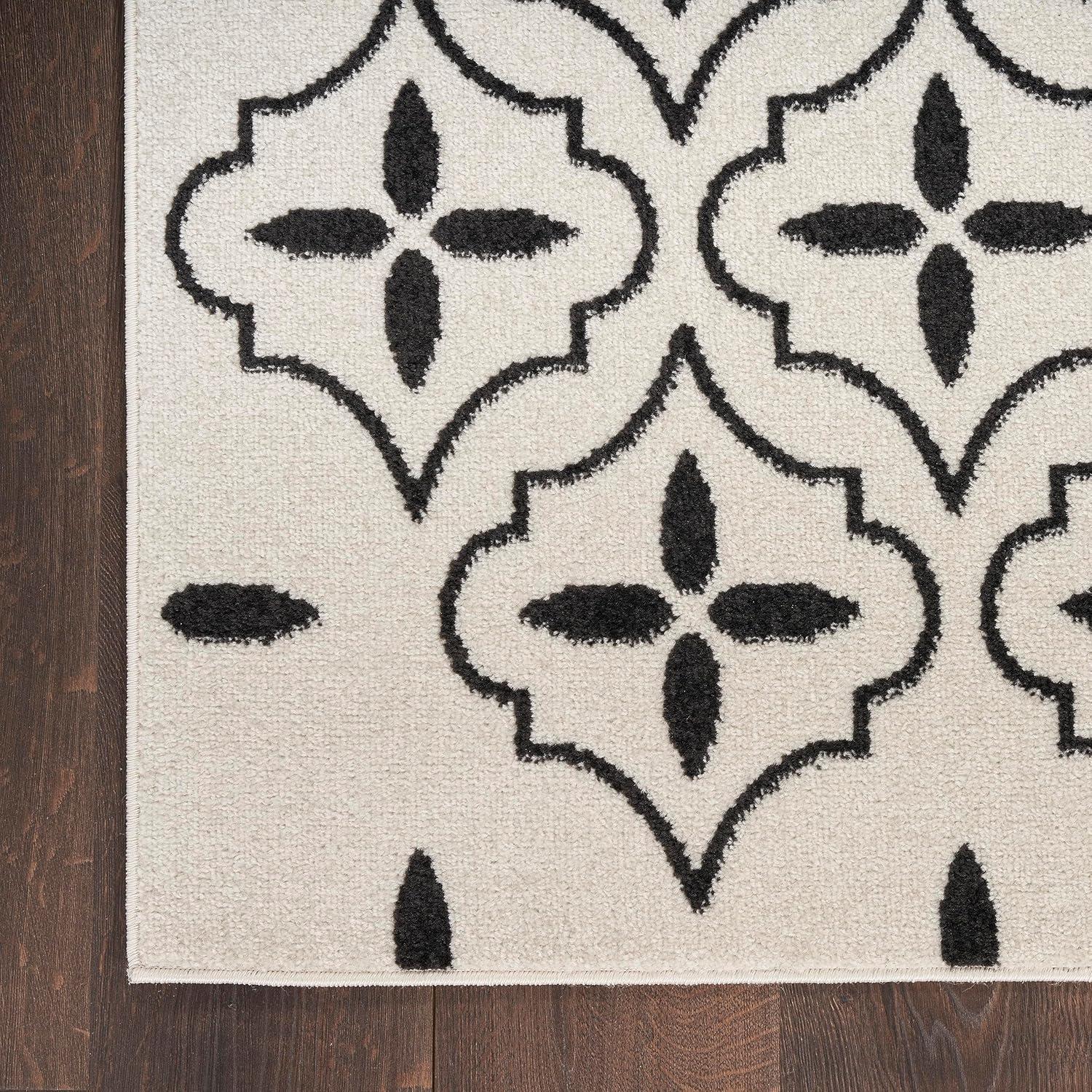 Nourison Essentials Moroccan Modern Indoor Outdoor Rug Ivory Black 8' x 10'