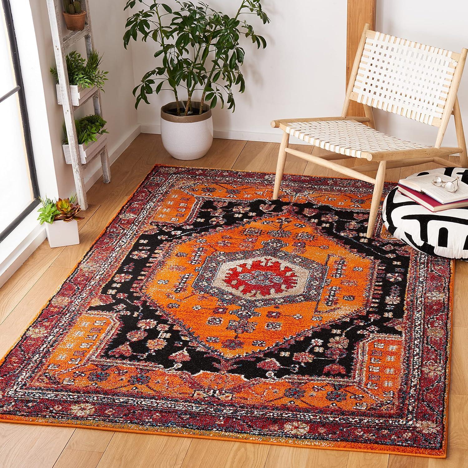 Vintage Hamadan VTH204 Power Loomed Area Rug - Orange/Black - 4'x6' - Safavieh.