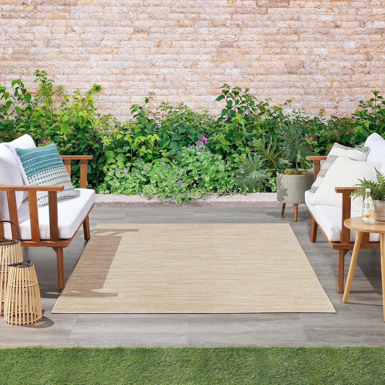 Nourison Essentials Easy Care Indoor Outdoor Area Rug - Ivory Gold 4' x 6'
