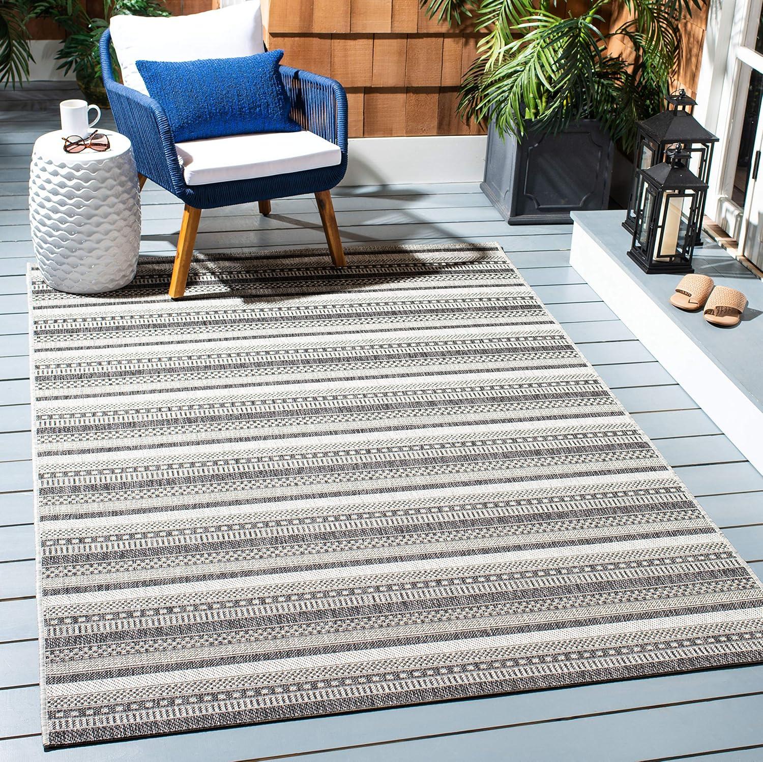 Courtyard CY8784 Power Loomed Indoor/Outdoor Area Rug - Black/Grey - 6'7"x6'7" - Safavieh.