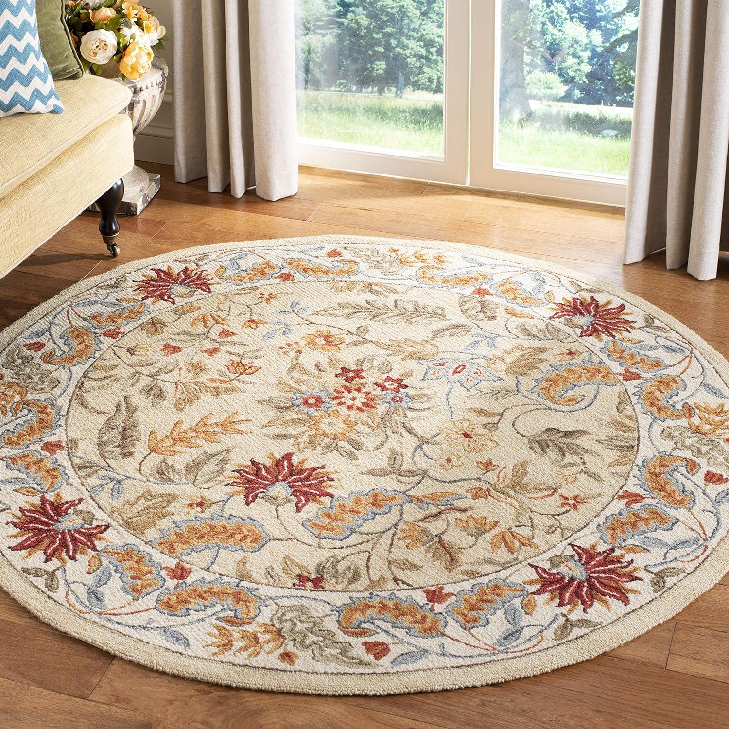 SAFAVIEH Chelsea Alaia Floral Wool Area Rug, Ivory, 3' x 3' Round