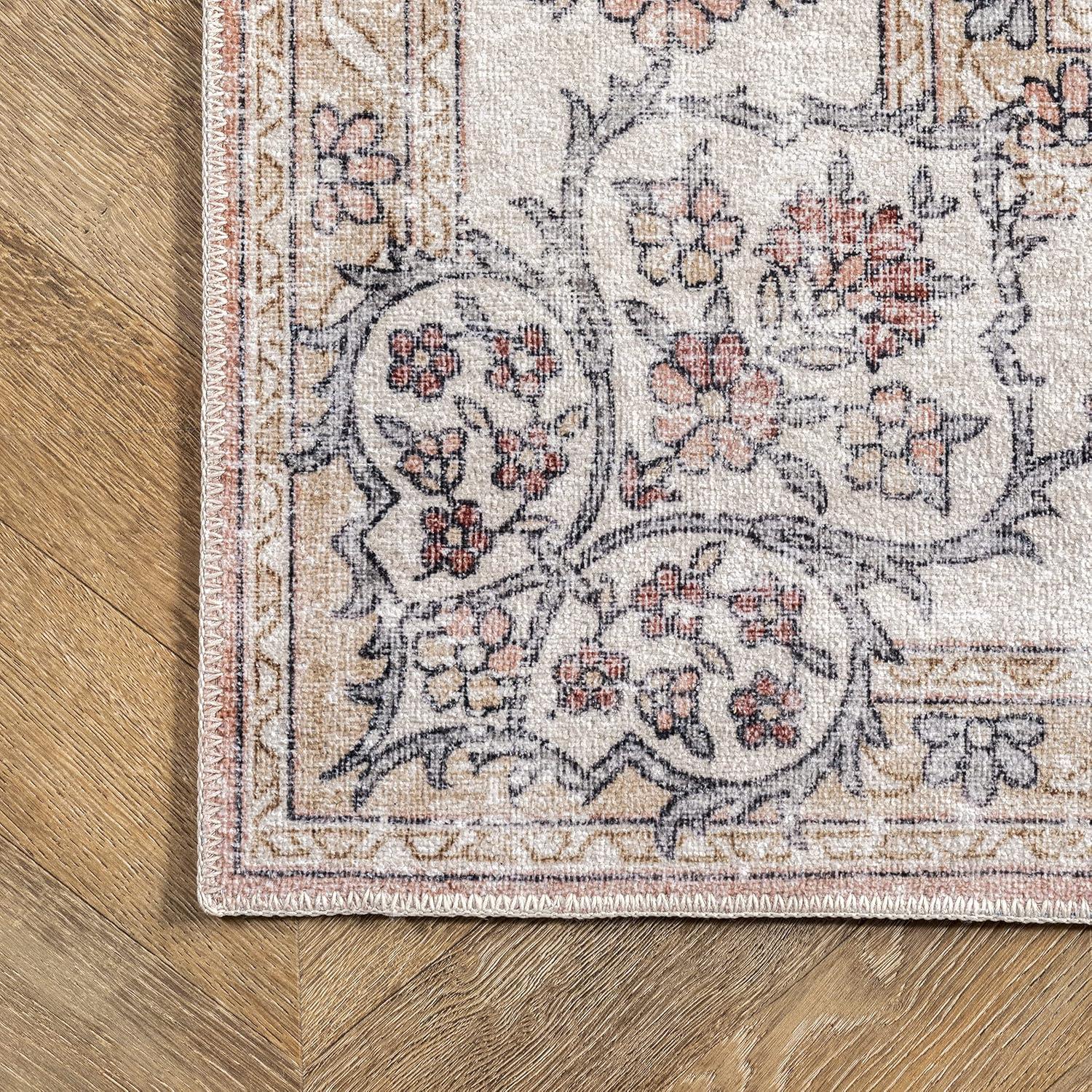 Nuloom Ren Vintage Floral Pet Friendly Machine Washable Area Rug, 2' x 3', Peach