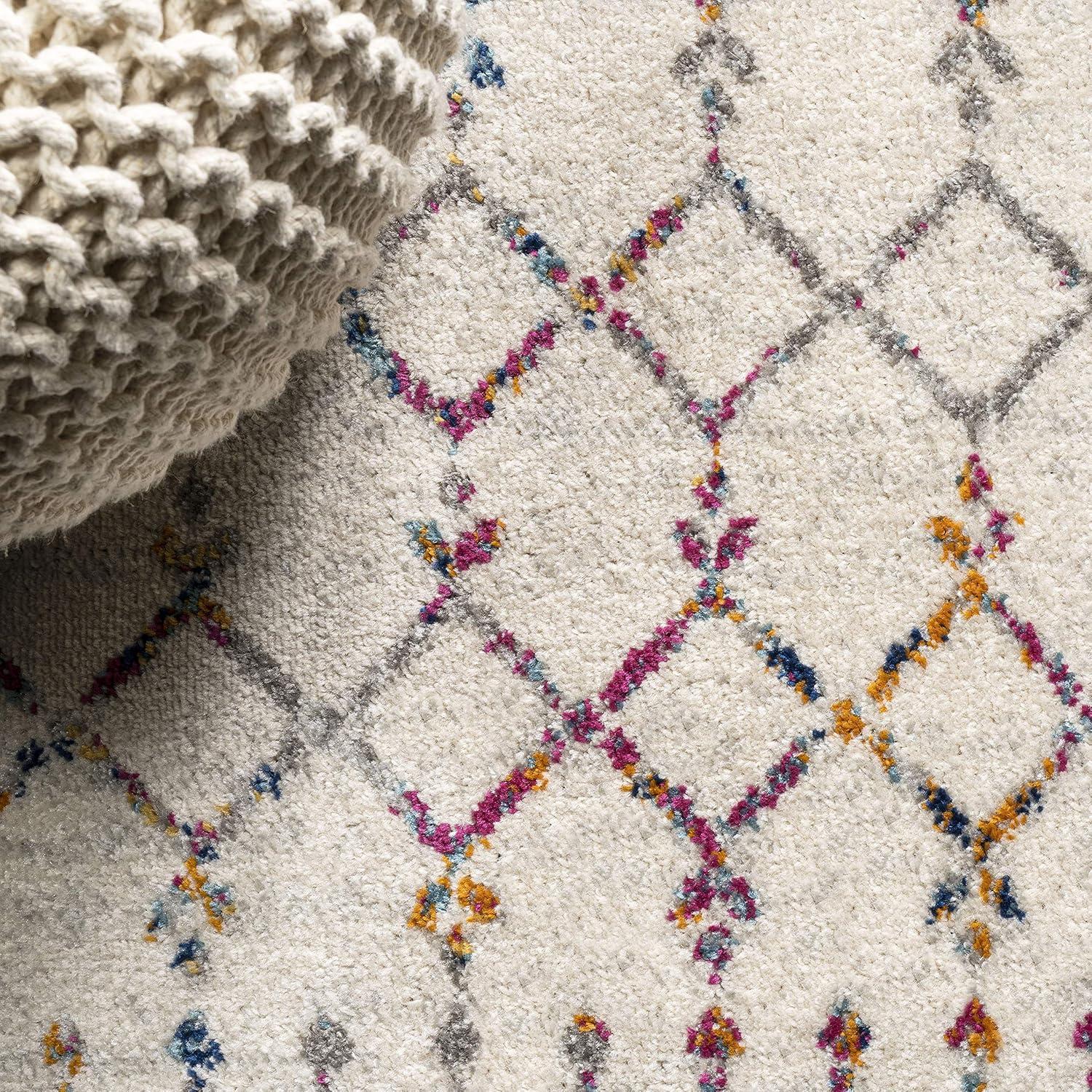 JONATHAN Y Moroccan HYPE Boho Vintage Diamond Ivory/Multi 5' Square Area Rug