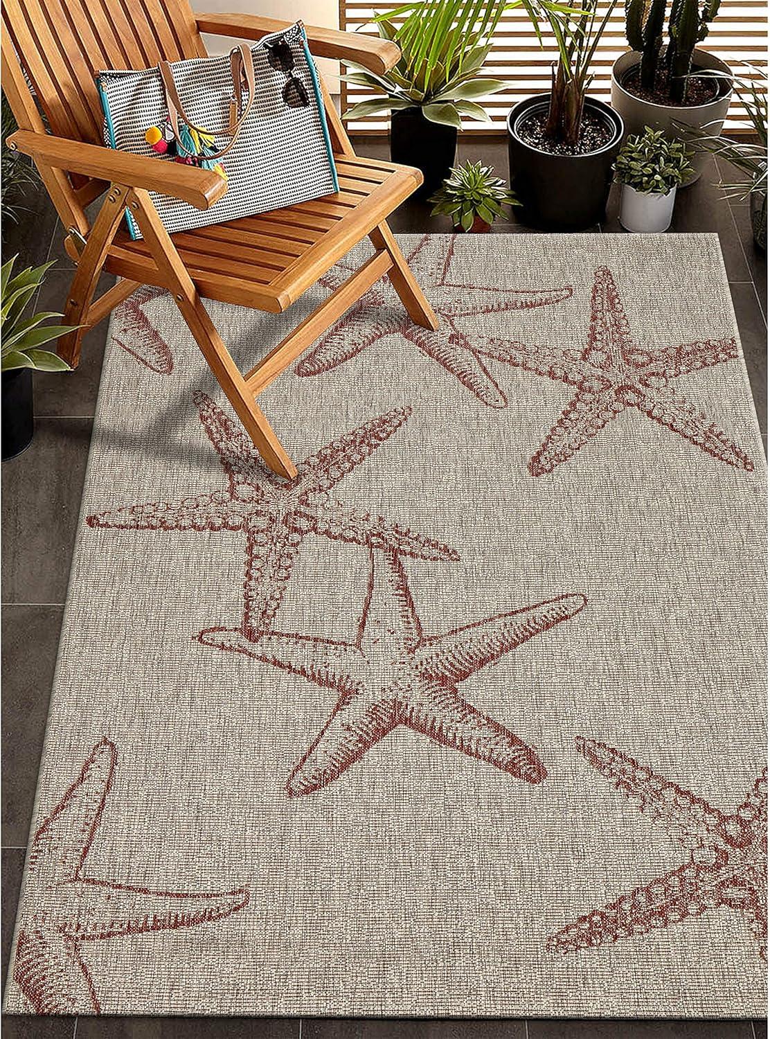 Ox Bay Carmindy Star Fish Indoor/Outdoor Area Rug, Coral / Beige, 7' 9" x 9' 5"