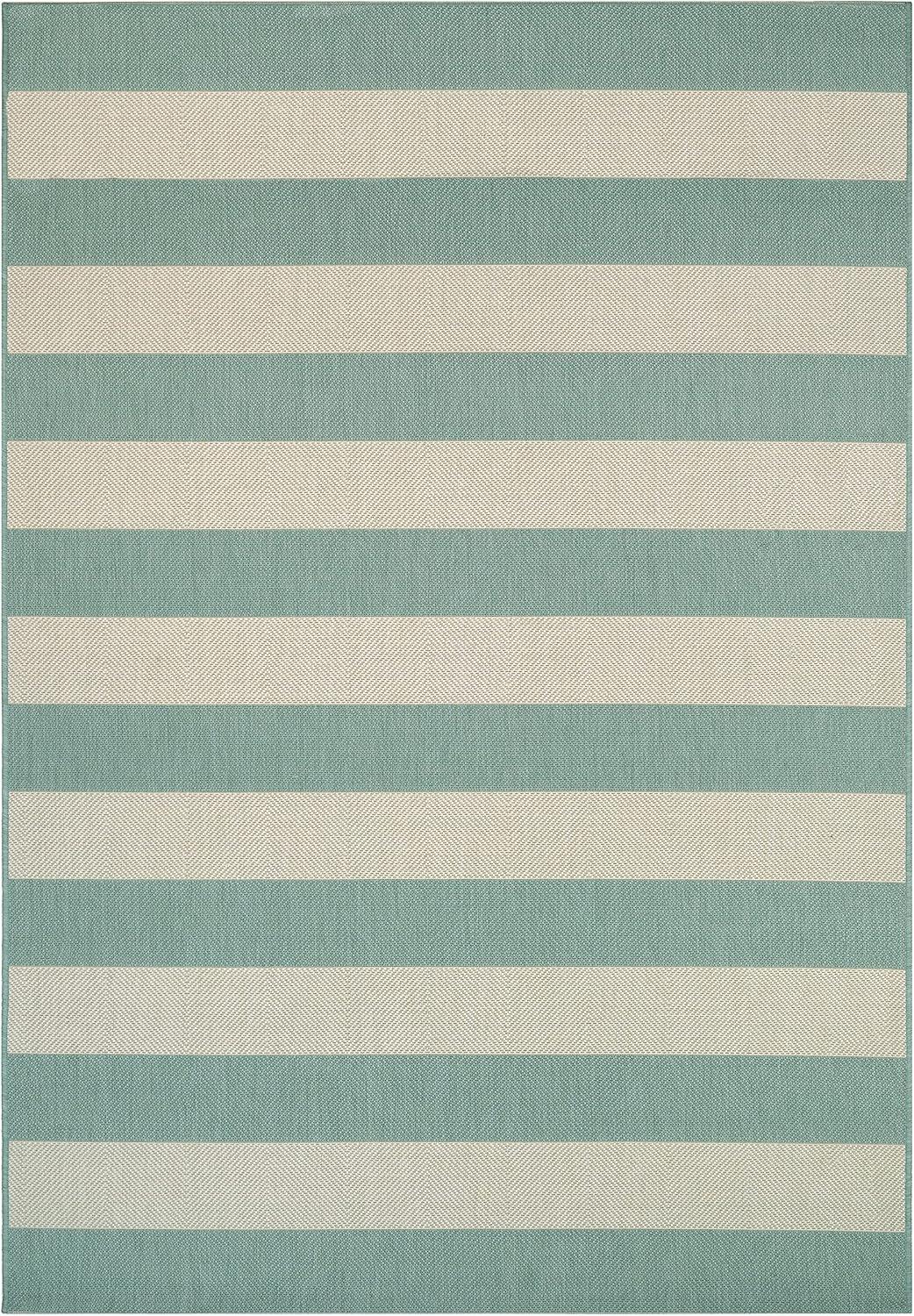 Couristan Afuera Yacht Club 5'3" x 7'6" Sea Mist Green and Ivory Stripe Outdoor Rectangle Rug