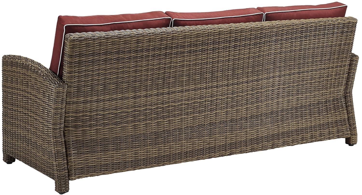 Bradenton Outdoor Wicker Sofa - Sangria - Crosley: Steel Frame, UV-Resistant, 3-Seater Patio Couch with Foam Cushions