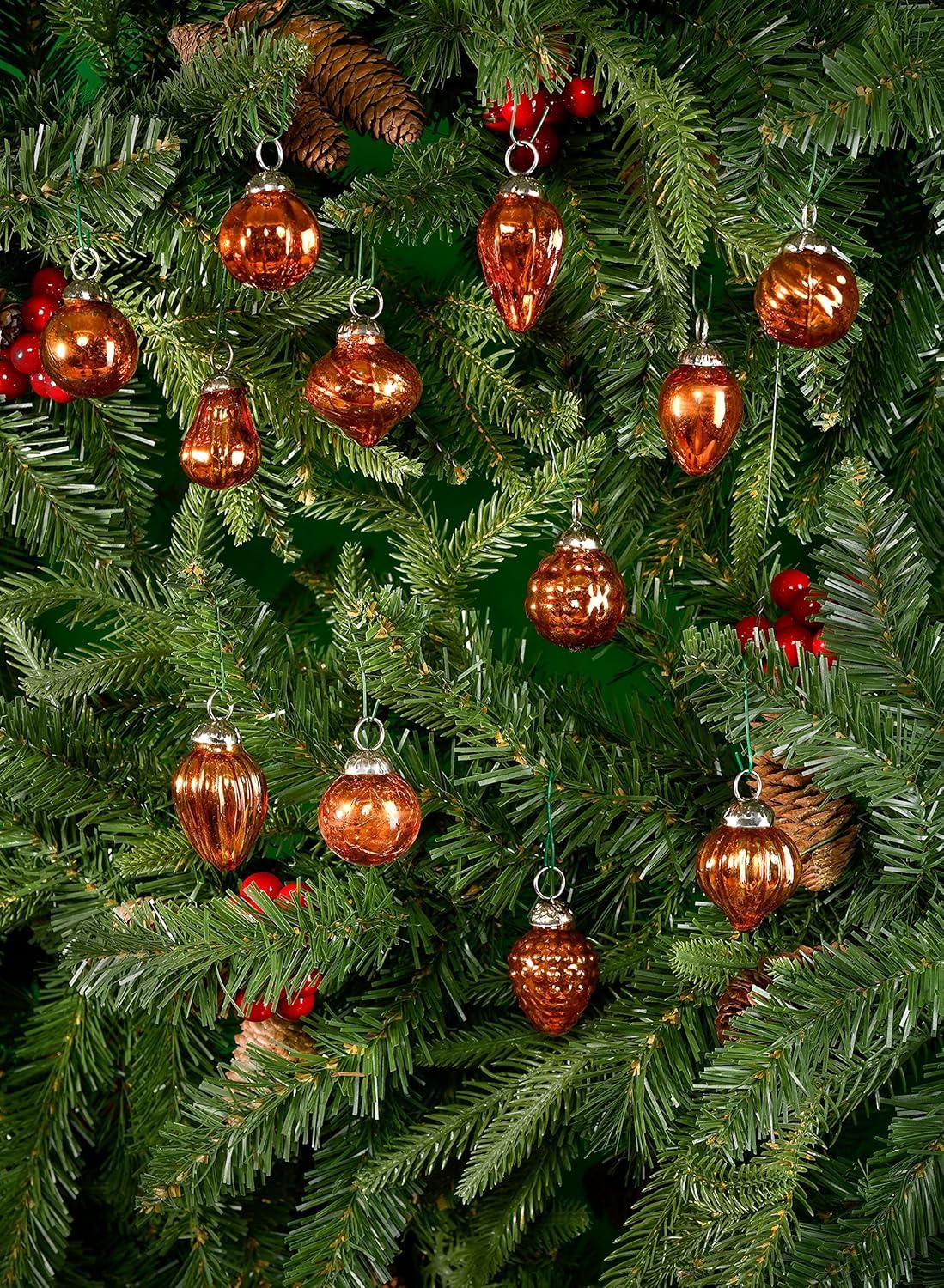 Serene Spaces Living Set of 12 Mini Copper Mercury Glass Ornaments for Holiday Décor, Measures 1.5" Long and 1.5" Diameter