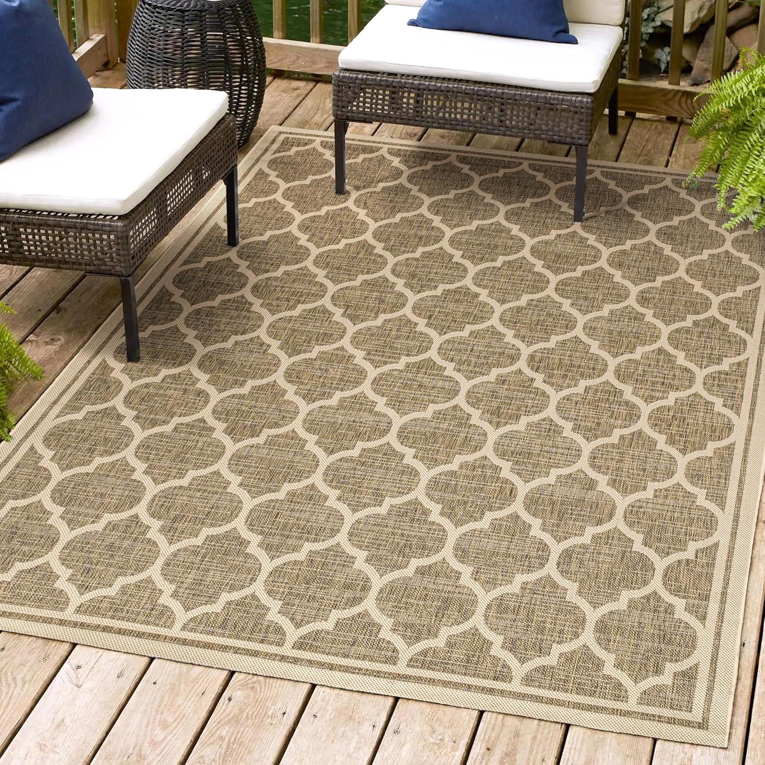 3'x5' Trebol Moroccan Trellis Textured Weave Indoor/Outdoor Area Rug, Brown/Beige - JONATHAN Y