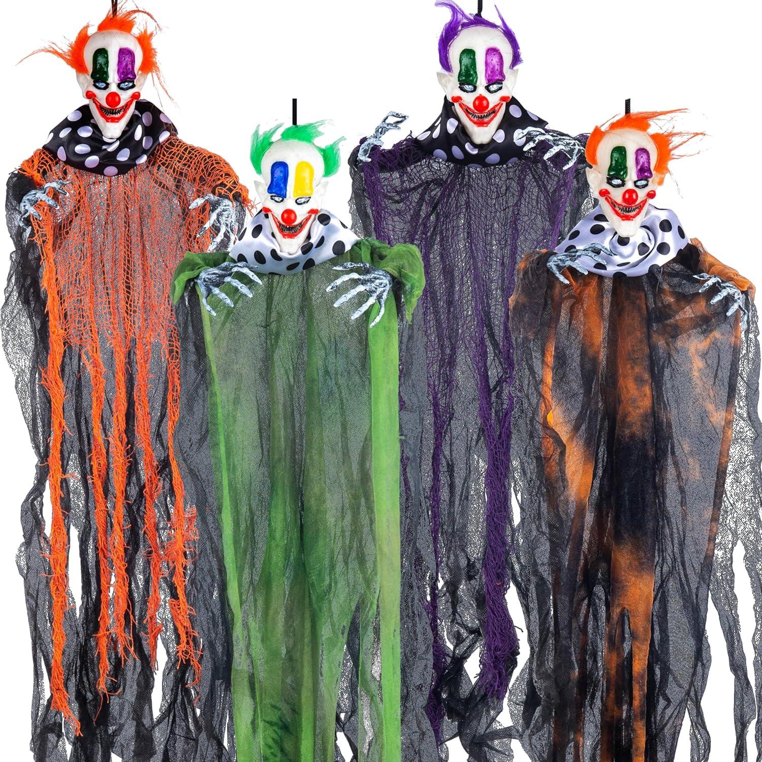 Set of 4 Multicolor Hanging Clown Halloween Decorations