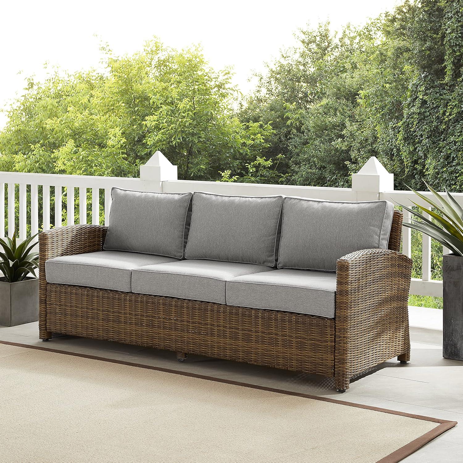 Coastal Gray Wicker Outdoor Sofa with Moisture-Resistant Cushions