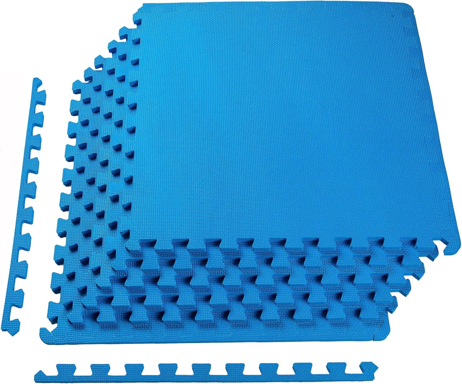 Blue 24 Square Feet EVA Foam Interlocking Exercise Mat Tiles