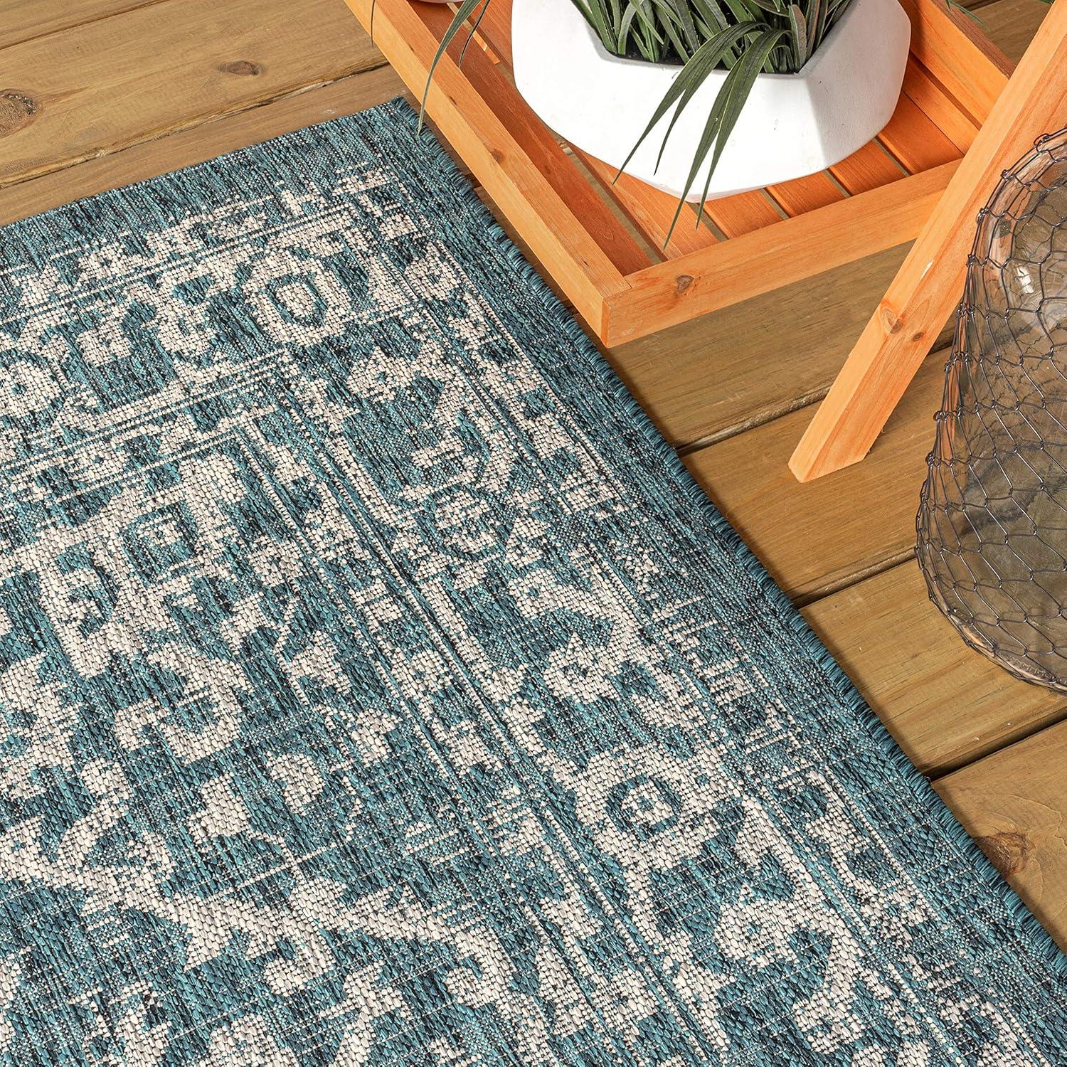 3'x5' Malta Bohemian Medallion Textured Weave Indoor/Outdoor Area Rug, Teal/Gray - JONATHAN Y