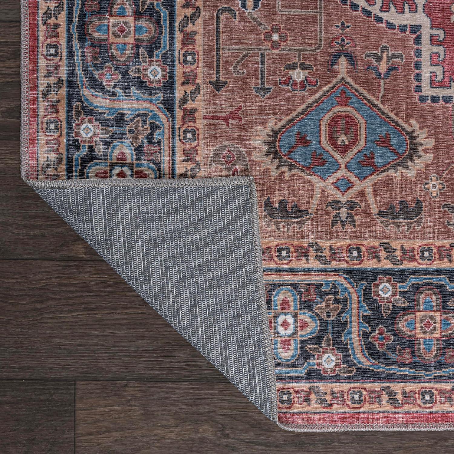 Alacati Ogee Medallion Machine-Washable Red/Blue/Brown 3 ft. x 5 ft. Area Rug - JONATHAN Y